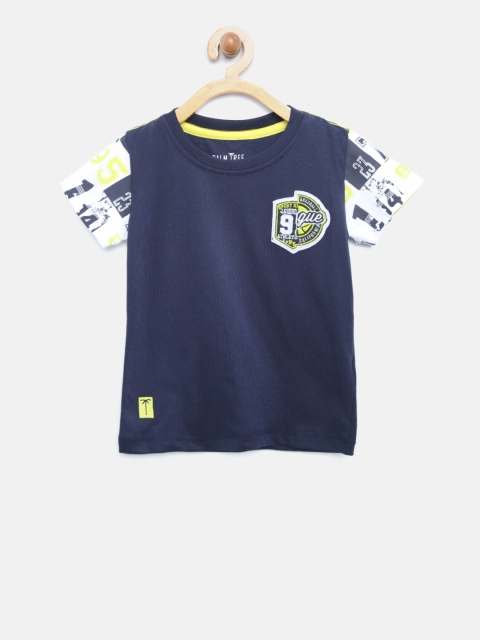 

Palm Tree Boys Navy Printed Round Neck T-shirt, Navy blue