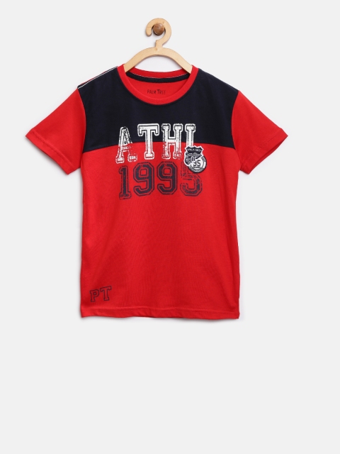 

Palm Tree Boys Red & Navy Printed Round Neck T-shirt
