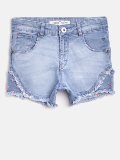 

Palm Tree Girls Blue Washed Regular Fit Denim Shorts