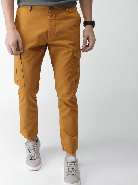 

Mast & Harbour Men Mustard Brown Regular Fit Solid Cargos