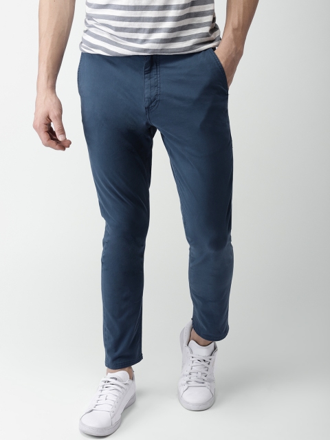 

Mast & Harbour Men Navy Blue Regular Fit Solid Regular Trousers