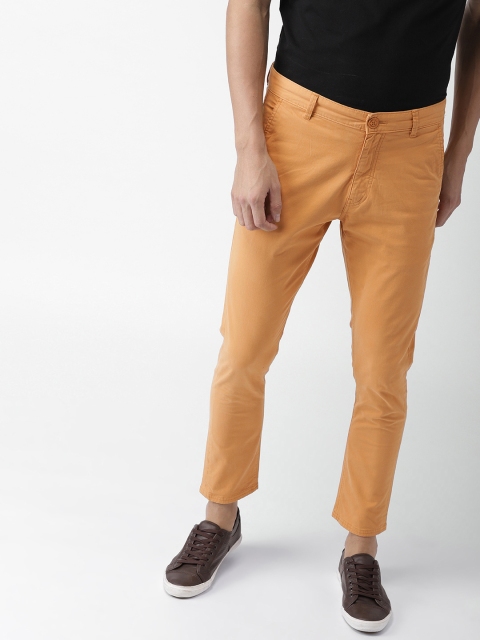 

Mast & Harbour Men Mustard Yellow Slim Fit Solid Cropped Chinos