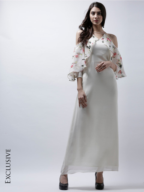 

Athena Women Off-White Solid Fit & Flare Dress