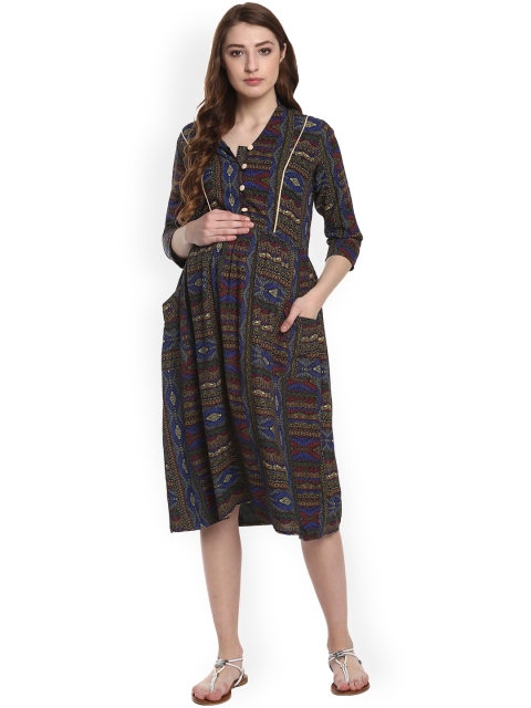 

Mine4Nine Women Multicoloured Printed A-Line Maternity Dress, Multi