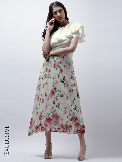 

Athena Women Off-White Printed Fit & Flare Dress