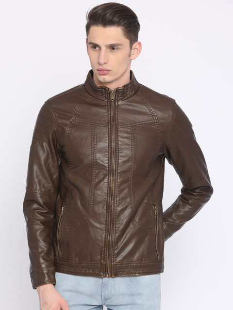

Indian Terrain Men Brown Solid Biker Jacket