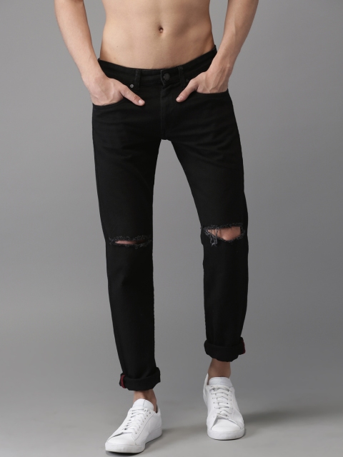 

Moda Rapido Men Black Slim Fit Mid-Rise Slash Knee Stretchable Jeans