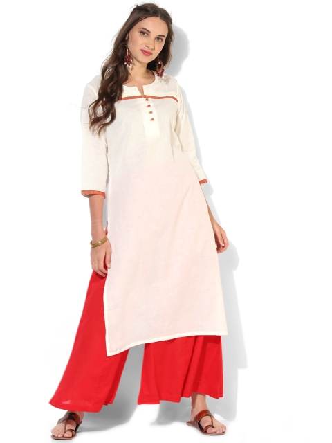 

Sangria Women Off-White & Red Solid Kurta with Palazzos