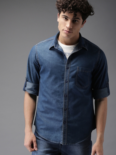 

HERE&NOW Men Blue Regular Fit Faded Casual Shirt