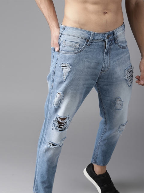 

HERE&NOW Men Blue Slim Fit Mid-Rise Cropped Highly Distressed Jeans