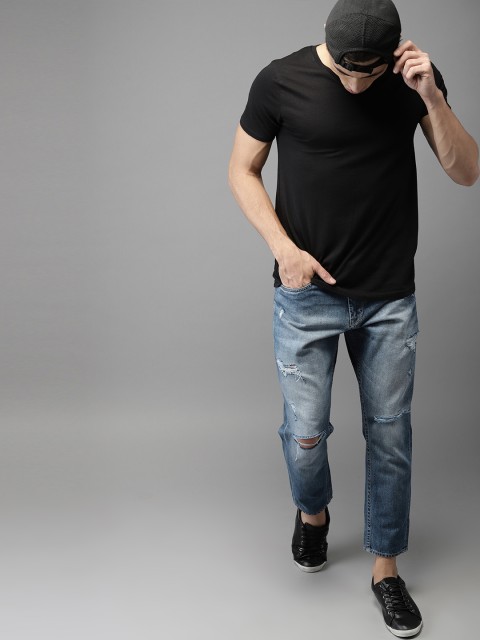 

HERE&NOW Men Blue Tapered Fit Mid-Rise Cropped Mildly Distressed Jeans