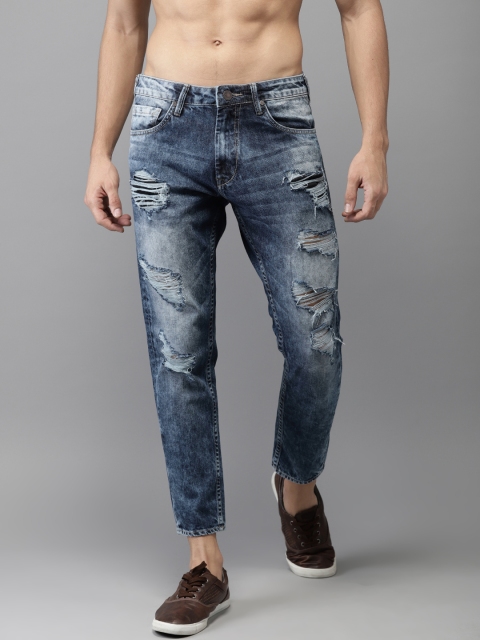 

HERE&NOW Men Blue Tapered Fit Mid-Rise Cropped Mildly Distressed Stretchable Jeans