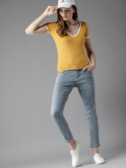 

HERE&NOW Women Blue Skinny Fit Mid-Rise Clean Look Stretchable Cropped Jeans