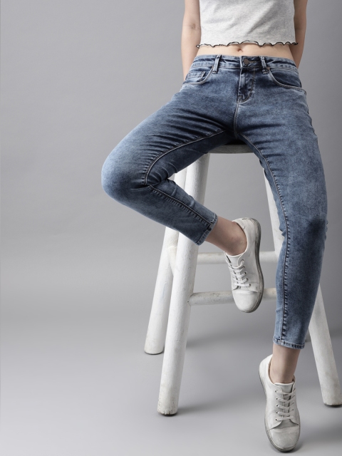 

HERE&NOW Women Blue Skinny Fit Mid-Rise Clean Look Stretchable Cropped Jeans