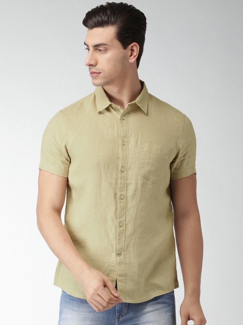 

Celio Men Beige Regular Fit Solid Casual Pure Linen Sustainable Shirt
