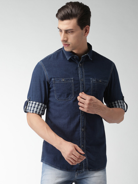 

Celio Men Navy Blue Regular Fit Solid Casual Shirt