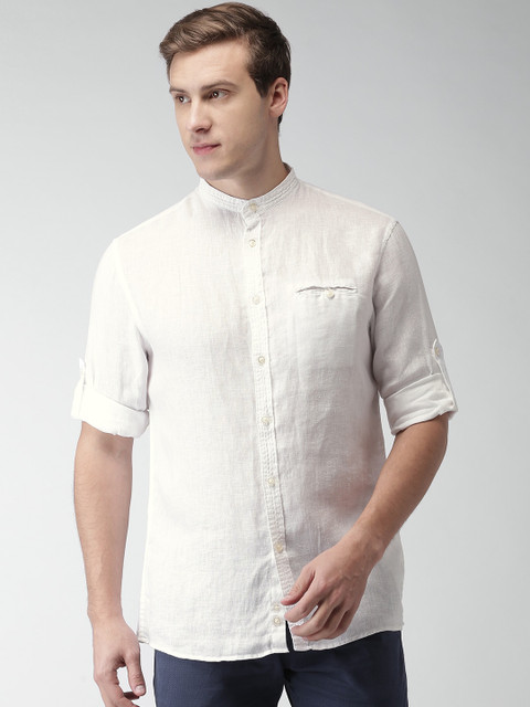 

Celio Men White Regular Fit Solid Pure Linen Casual Sustainable Shirt