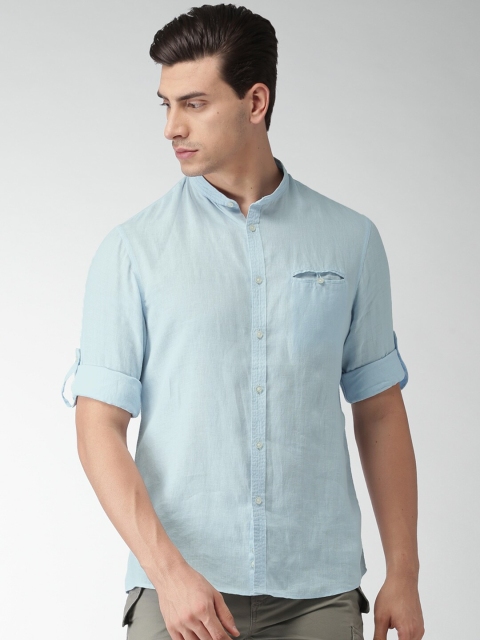 

Celio Men Blue Regular Fit Solid Casual Pure Linen Sustainable Shirt