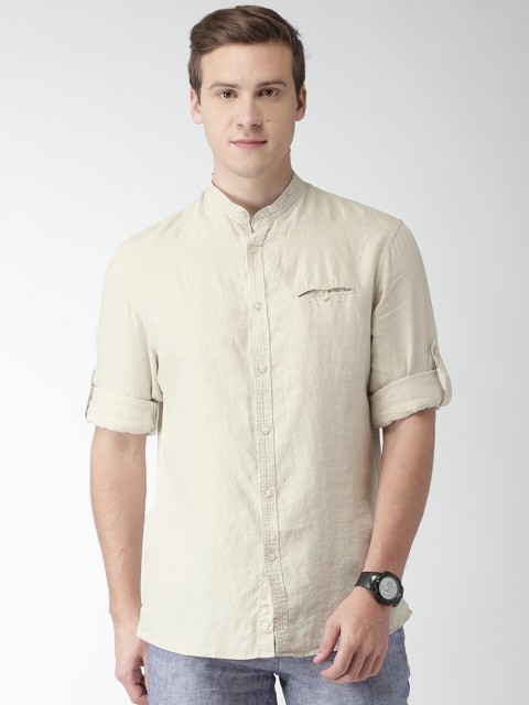 

Celio Men Beige Regular Fit Solid Casual Pure Linen Sustainable Shirt