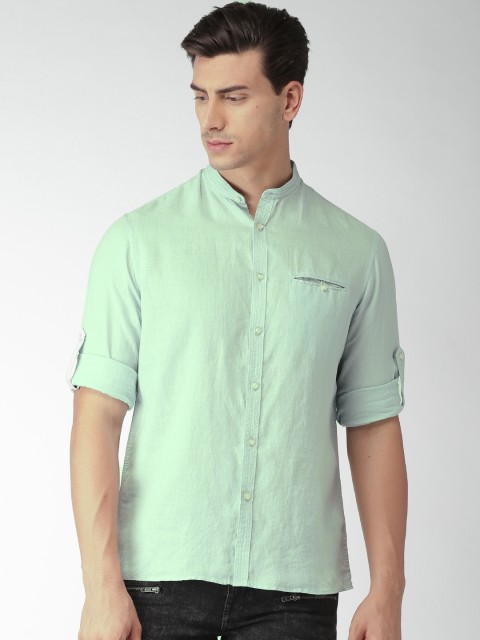 

Celio Men Sea Green Regular Fit Solid Casual Pure Linen Sustainable Shirt