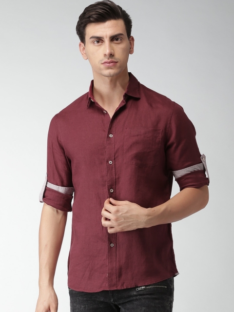 

Celio Men Burgundy Regular Fit Solid Pure Linen Casual Sustainable Shirt