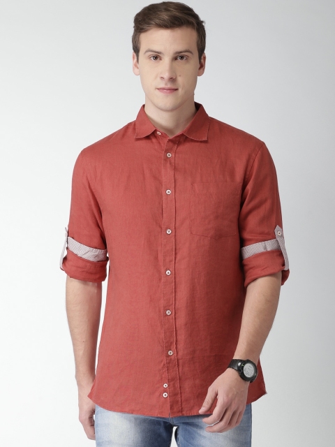 

Celio Men Rust Red Regular Fit Solid Casual Pure Linen Sustainable Shirt