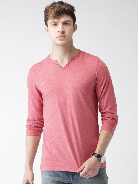 

Celio Men Pink Solid Henley Neck T-shirt
