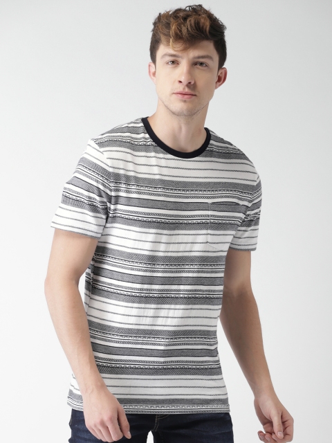 

Celio Men Navy Blue Striped Round Neck T-shirt