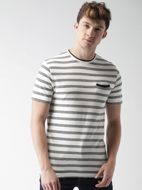 

Celio Men White Striped Round Neck T-shirt
