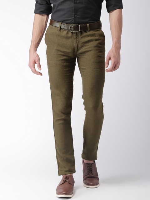 

Celio Men Olive Green Straight Fit Solid Regular Pure Linen Sustainable Trousers