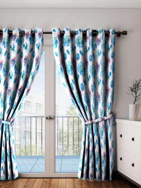

HOUZZCODE Off-White & Blue Set of Single Door Curtains