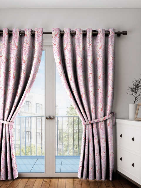 

HOUZZCODE Off-White & Pink Set of Single Long Door Curtains