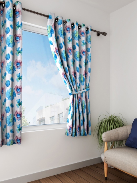 

HOUZZCODE Off-White & Blue Single Window Curtains