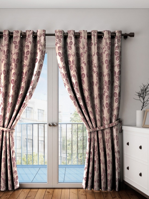 

HOUZZCODE Beige & Burgundy Single Window Curtains