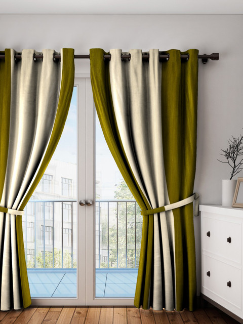 

HOUZZCODE Beige & Olive Green Set of Single Door Curtains