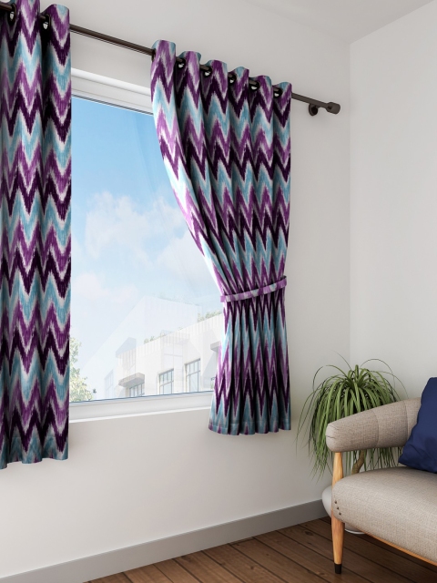 

HOUZZCODE Off-White & Purple Set of Single Window Curtains