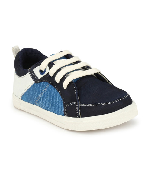 

TUSKEY Boys Navy Blue Leather Colourblocked Sneakers