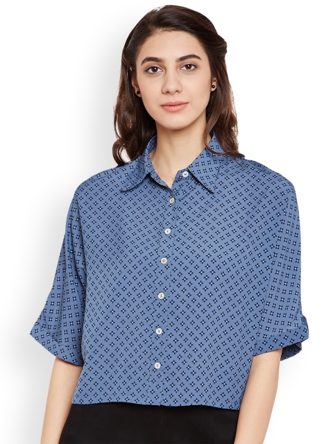 

PRIMO KNOT Women Blue Printed Shirt Style Top