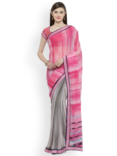 

Shaily Pink & Grey Pure Georgette Printed Saree