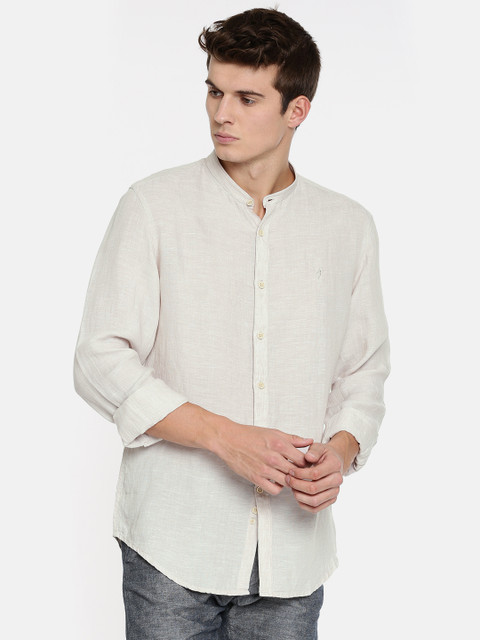 

Indian Terrain Men Off-White Regular Fit Solid Semiformal Linen Shirt