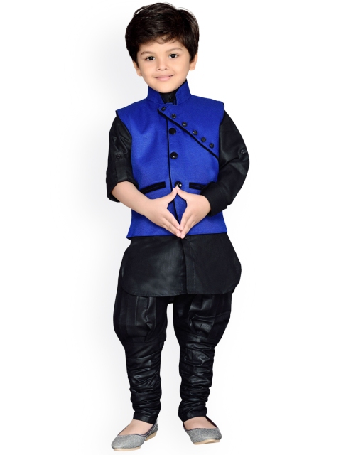 

Aj DEZInES Boys Blue & Black Solid Kurta With Churidar