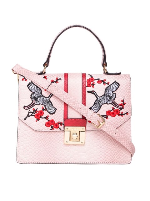 

ALDO Pink Croc-Textured Embroidered Satchel