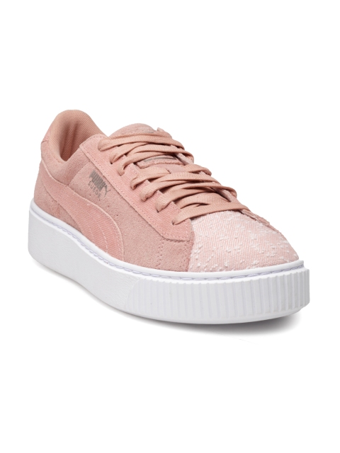 

Puma Women Dusty Pink Suede Platform Pebble Sneakers