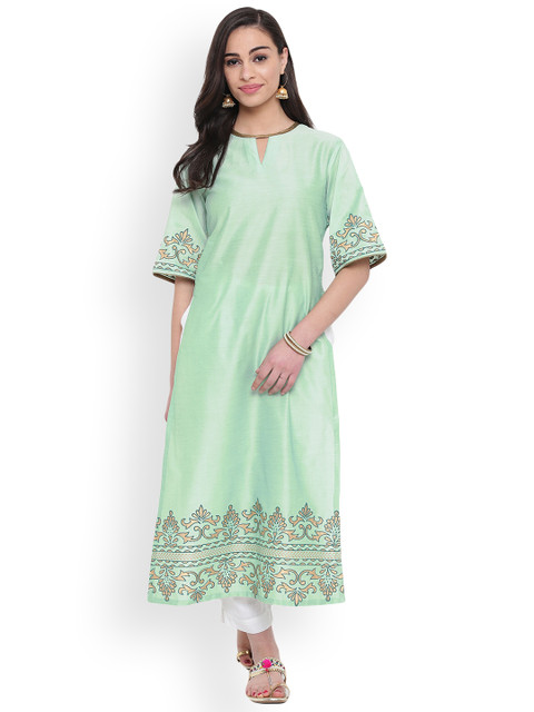 

studio rasa Women Green Printed Straight Kurta