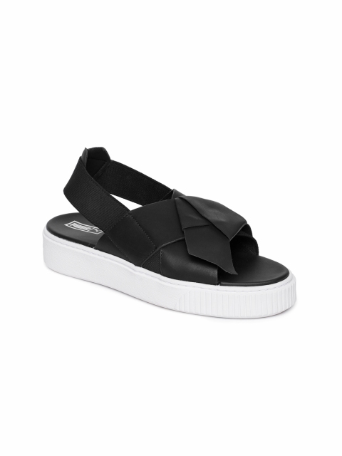 

PUMA Women Black Leather Flatform Sandals