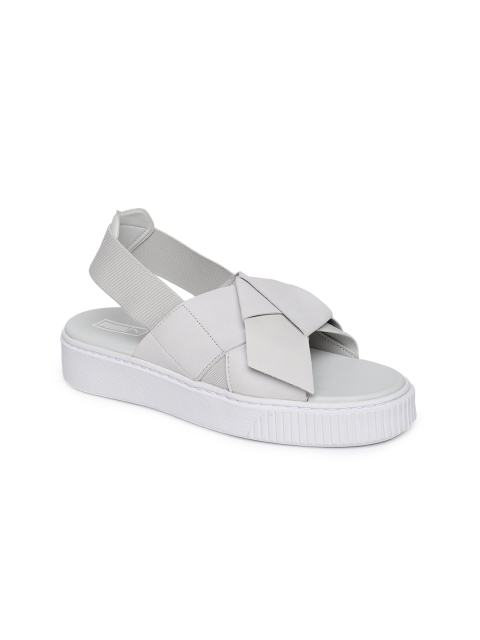 

PUMA Women Grey Leather Flatform Sandals