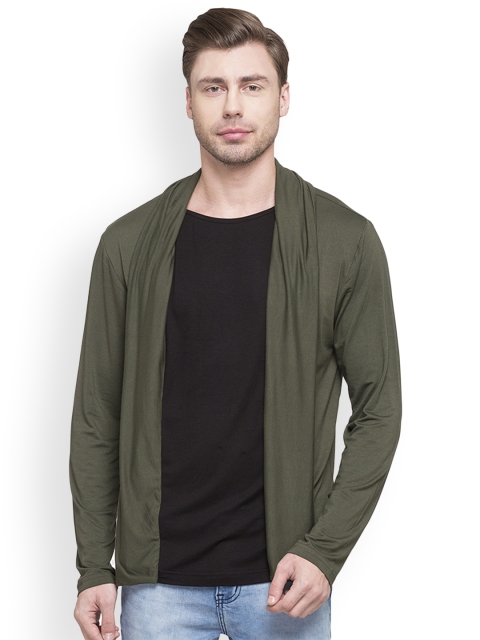 

Globus Men Olive Green Solid Shawl Collar Round Neck T-shirt