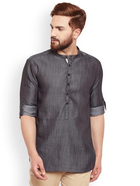 

even Men Grey Solid Straight Short Kurta