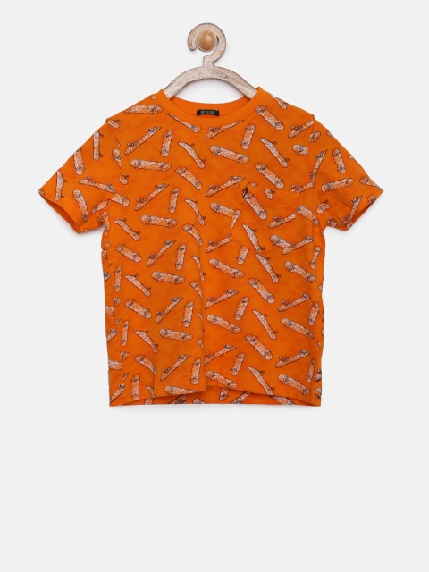 

Indian Terrain Boys Orange Printed Round Neck T-shirt