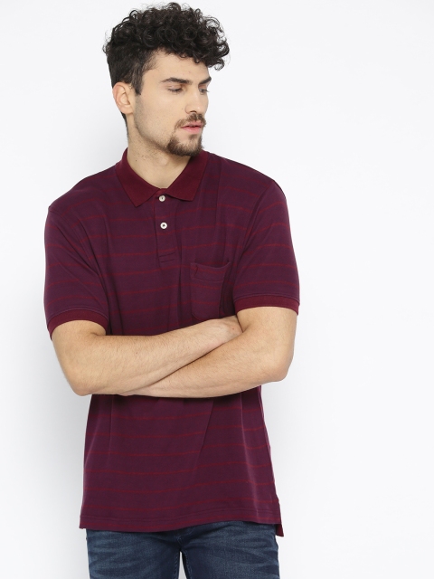 

Indian Terrain Men Maroon Striped Polo Collar T-shirt